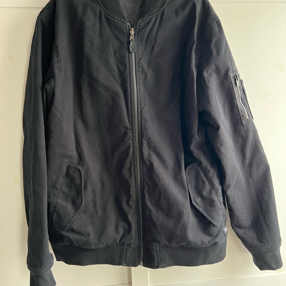 Vans Men's Bomber Jacket REVERSIBLE Black Gray Large only worn once!